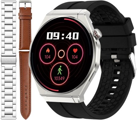 Zegarek Enter SLM.HK5.111.534.1111-SET Smart Slim Srebrny na Czarnym Pasku zestaw z Bransoletą i Skórzanym Paskiem