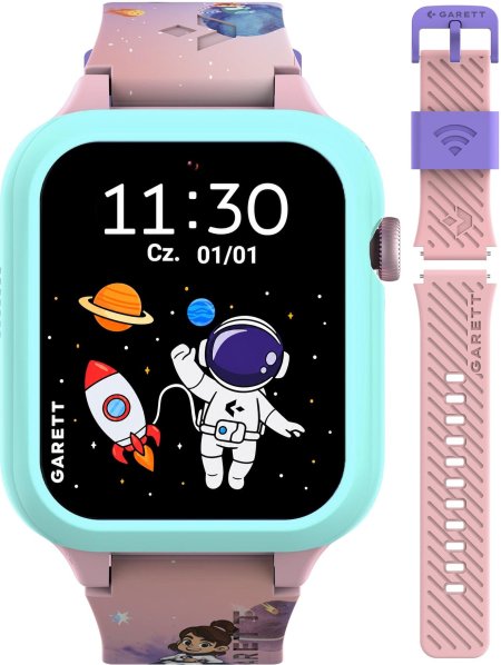 Zegarek Garett 5904238487334-PAY Smartwatch Garett Kids Essa 2 AI 4G Różowy zestaw z Paskiem Garett Pay i Obudową
