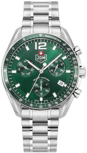 Zegarek JDM Military JDM-WG021-03 Swiss Precision chronograf męski 42 mm z zieloną tarczą