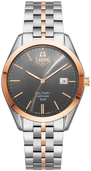 Zegarek JDM Military JDM-WG023-05 Interlaken męski srebrno-różowy 41 mm z szarą tarczą