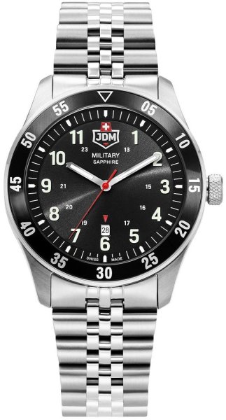 Zegarek JDM Military JDM-WG027-06 Męski Zulu stalowy 42 mm z czerwonym sekundnikiem