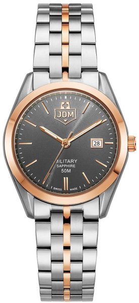 Zegarek JDM Military JDM-WL024-05 Damski Interlaken srebrno-różowy 31 mm z szarą tarczą