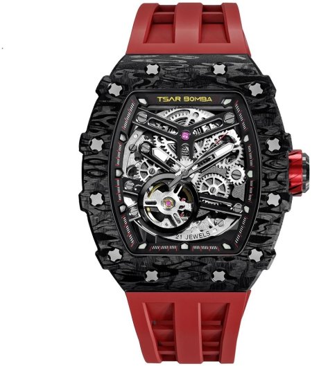 Zegarek Tsar Bomba TB8208CF-39 Elemental Carbon Fiber Automatic Black Red