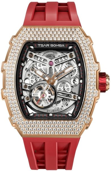 Zegarek Tsar Bomba TB8208D-12 Elemental Cubic Zirconia Automatic Rose Gold Red