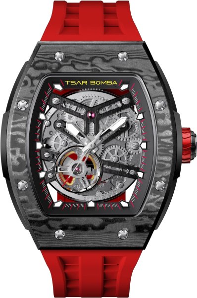 Zegarek Tsar Bomba TB8228CF-02 Elemental Carbon Fiber Automatic Black Red
